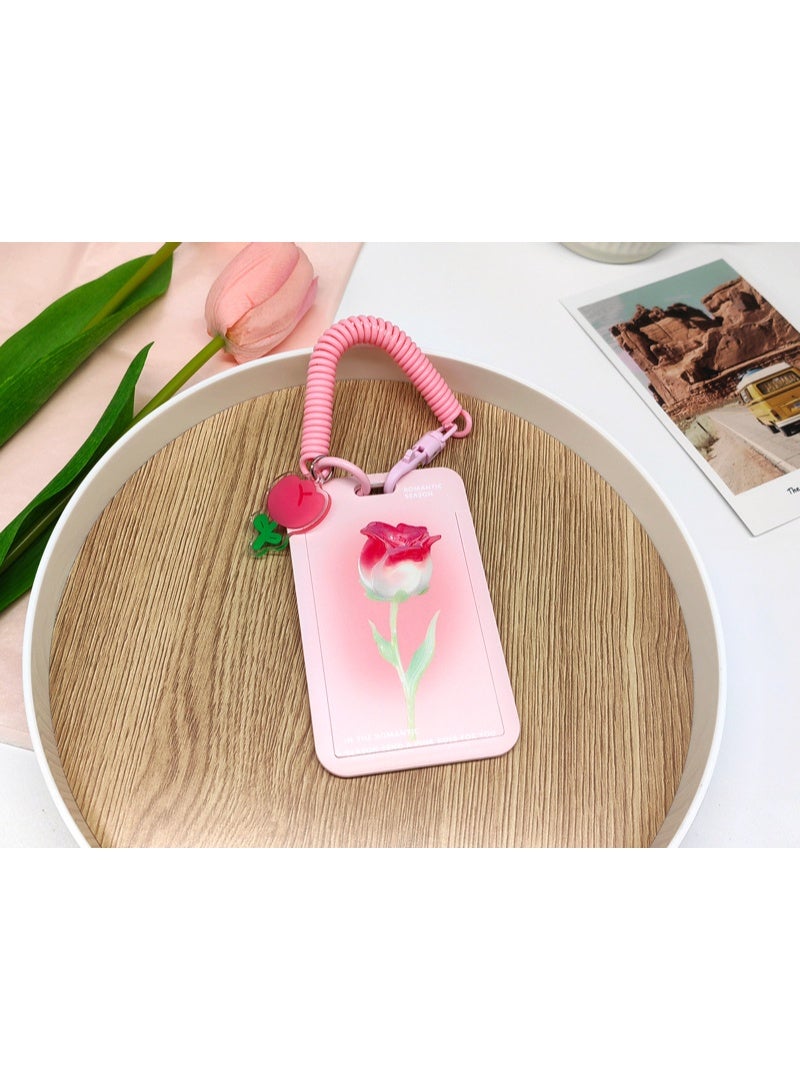 NIBEMINENT 1 - Piece Tulip Rose Kpop Photo Card Holder Pendant Key Chain ID Badge Holder ID Card Holder Photo Card Protector for School ID Office ID Access Card for Women Girls - Image 1
