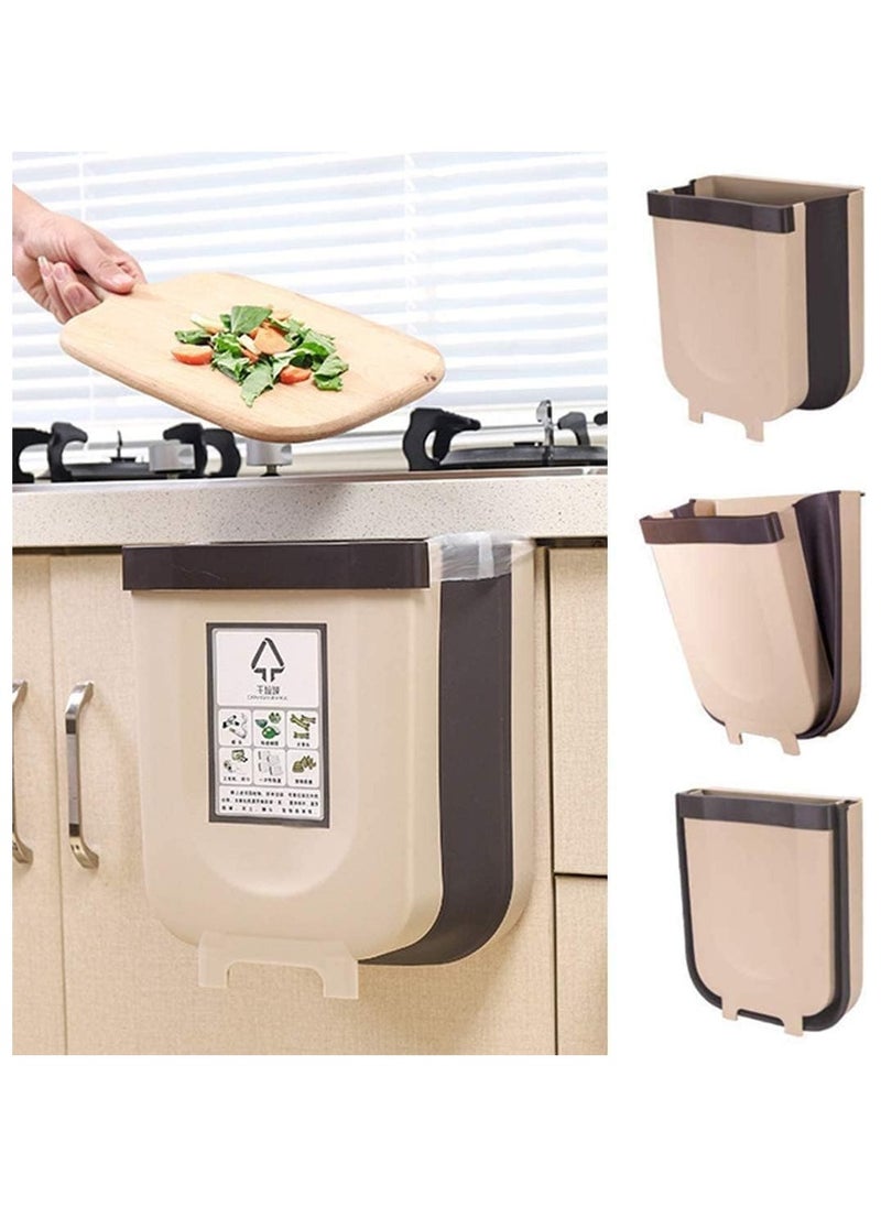 LIMOS Trash Bin - Small Compact Collapsible Hanging Garbage Pail for Kitchen or Bathroom - Brown  - Image 1
