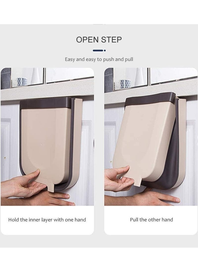 LIMOS Trash Bin - Small Compact Collapsible Hanging Garbage Pail for Kitchen or Bathroom - Brown  - Image 2