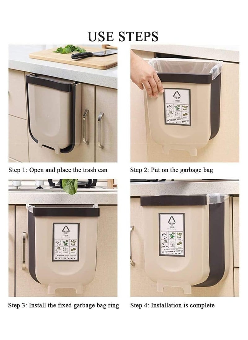 LIMOS Trash Bin - Small Compact Collapsible Hanging Garbage Pail for Kitchen or Bathroom - Brown  - Image 4