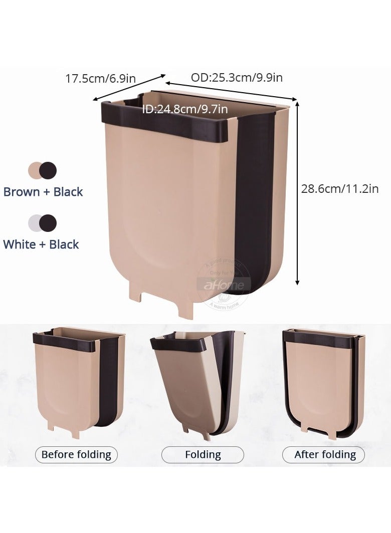 Trash Bin - Small Compact Collapsible Hanging Garbage Pail for Kitchen or Bathroom - Brown