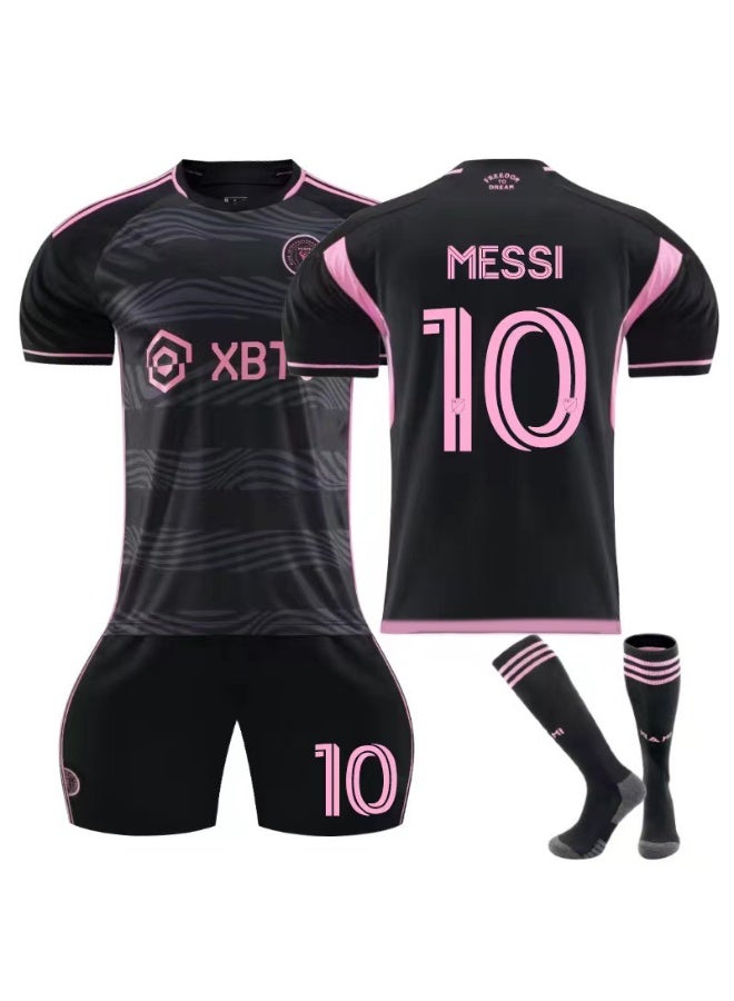 ميسي **طقم جيرسي كرة قدم نسخة طبق الأصل من ميسي #10 - كامل مع جوارب مبطنة غير قابلة للانزلاق، قماش سريع الجفاف ومسامي، مقاسات متعددة** - Image 1