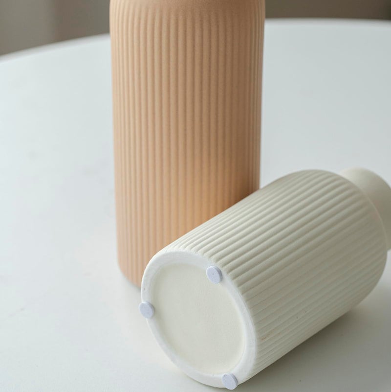 vaurcesa Modern Ceramic Vase Set, Earth Tone Natural Color Ribbed Matte Design, 3-Piece Decorative Vases for Home, Living Room, Office (Coffee Mix) - Image 5