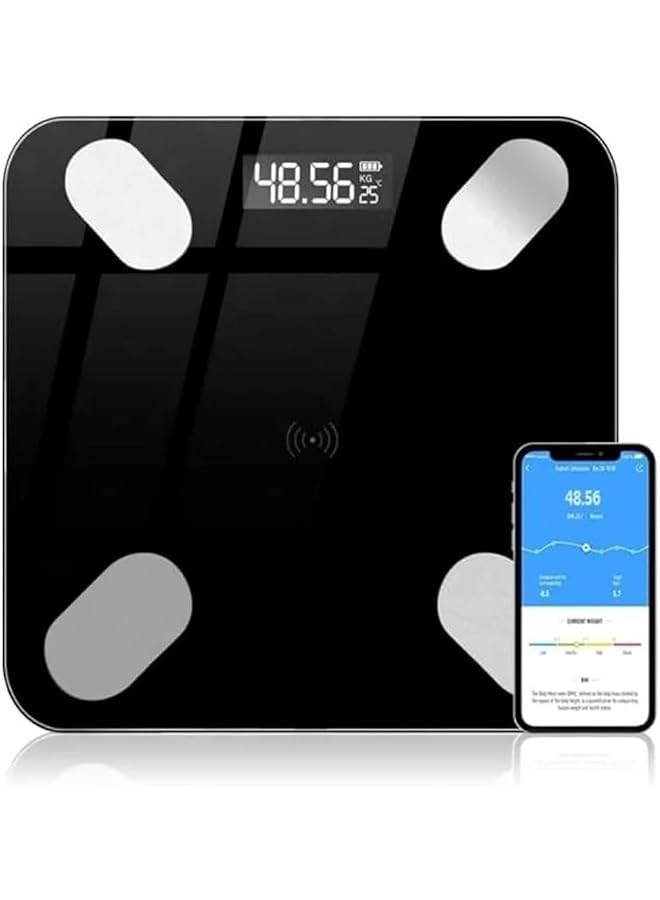 PROMASS Smart Body Fat Scale with Wi-Fi & Bluetooth, Digital Bathroom Scale LED Display, Smartphone App, Body Fat Weight Scale,Heart Rate, Body Fat, BMI, Muscle & Bone Mass, Weighting Scale (Black) - Image 1