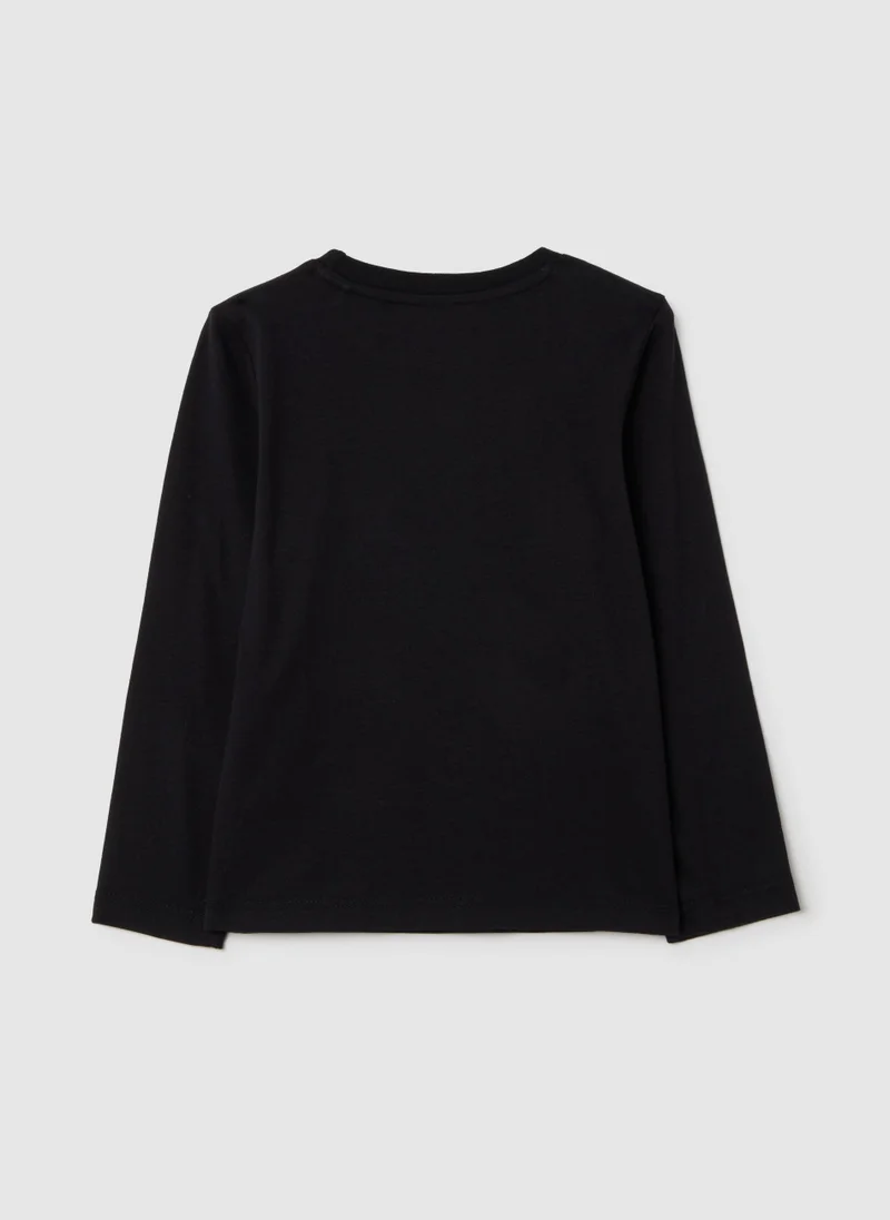 Ovs GIRL'S PURE BLACK COTTON REGULAR FIT T-SHIRT WITH STARS