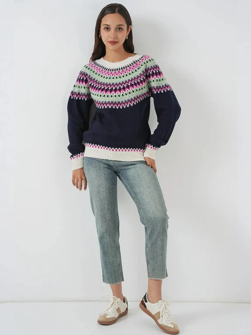 بيغ دارت BDART Patterned Long Sleeve Crew Neck Sweater