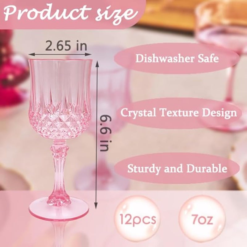 LEYIQU - Pink Plastic Wine Cups, Party Plastic Cups, Wedding Reception Drinkware, Large Event Party Supplies (12, Rose) - Image 5