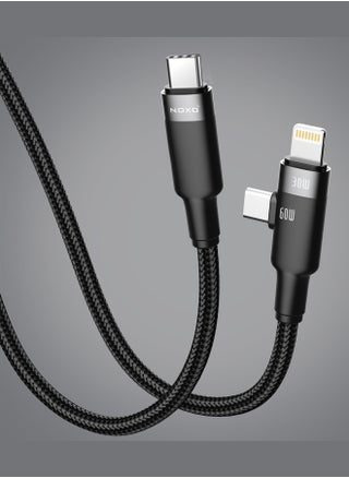 CN5 2-in-1 USB-C to USB-C + Lightning Charging Cable – 60W PD + 30W Fast Charging, Braided Nylon - Black - pzsku/Z25FE9025C3A576BBDE9FZ/45/1748676252/99080231-84b9-4c28-b5f7-908127c565ae