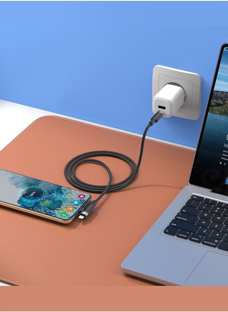 CN5 2-in-1 USB-C to USB-C + Lightning Charging Cable – 60W PD + 30W Fast Charging, Braided Nylon - Black