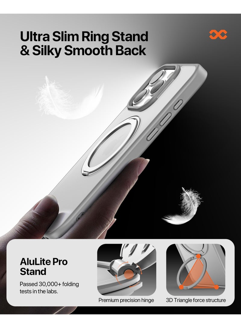 لانهاية غطاء iPhone 16 Pro مع حامل حلقي مدمج بزاوية 360° – Pristine (تيتانيوم طبيعي)، تصميم أنيق وعملي، متوافق مع MagSafe، امتصاص الصدمات، ملاءمة دقيقة، حماية من الخدوش، Mil. Grade Drop-Tested - Image 3