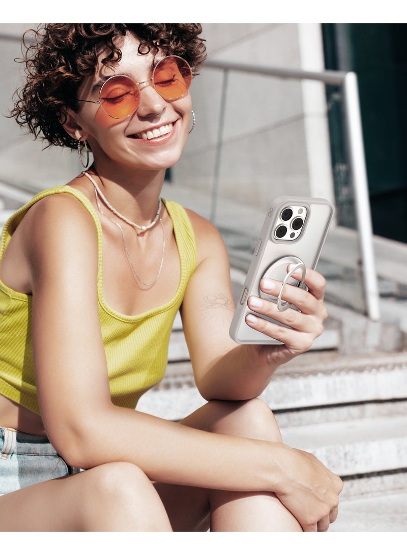 لانهاية غطاء iPhone 16 Pro مع حامل حلقي مدمج بزاوية 360° – Pristine (تيتانيوم طبيعي)، تصميم أنيق وعملي، متوافق مع MagSafe، امتصاص الصدمات، ملاءمة دقيقة، حماية من الخدوش، Mil. Grade Drop-Tested - Image 4