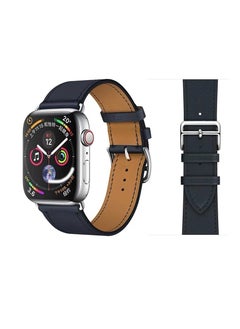 Apple Watch Leather band, Apple Watch Leather Strap for Apple Watch All Series Compatible with 46mm/45mm/44mm/49mm Dark Blue