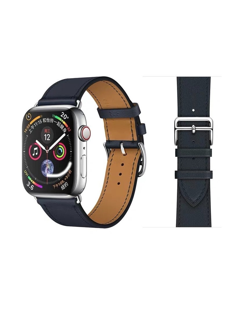 HEXABEX - Apple Watch Leather band, Apple Watch Leather Strap for Apple Watch All Series Compatible with 46mm/45mm/44mm/49mm Dark Blue - Image 1