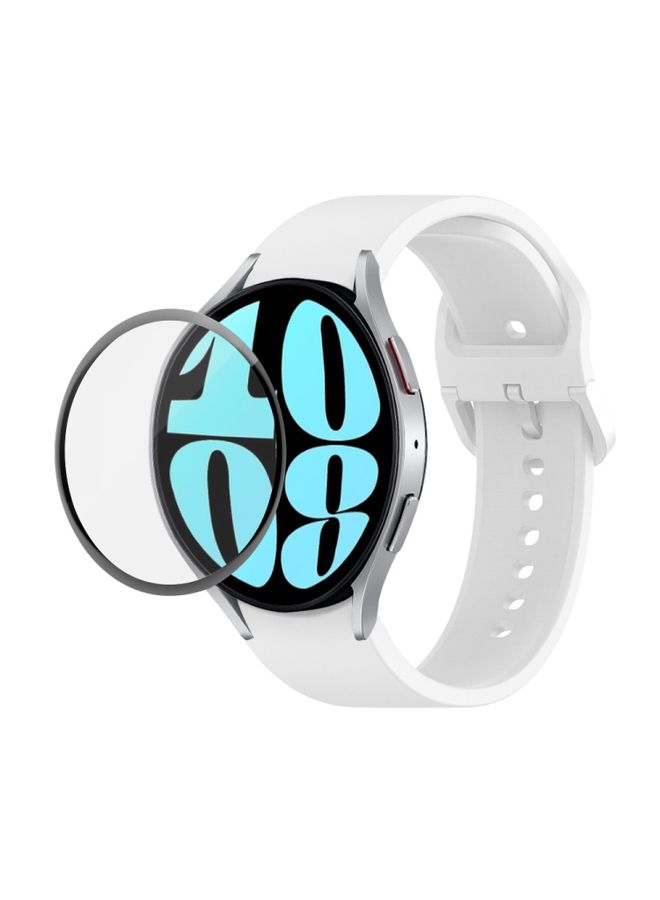Replacement Strap For Samsung Galaxy Watch6 40mm JUNSUNMAY Silicone Adjustable Strap + Full Coverage PMMA Screen Protector Kit White