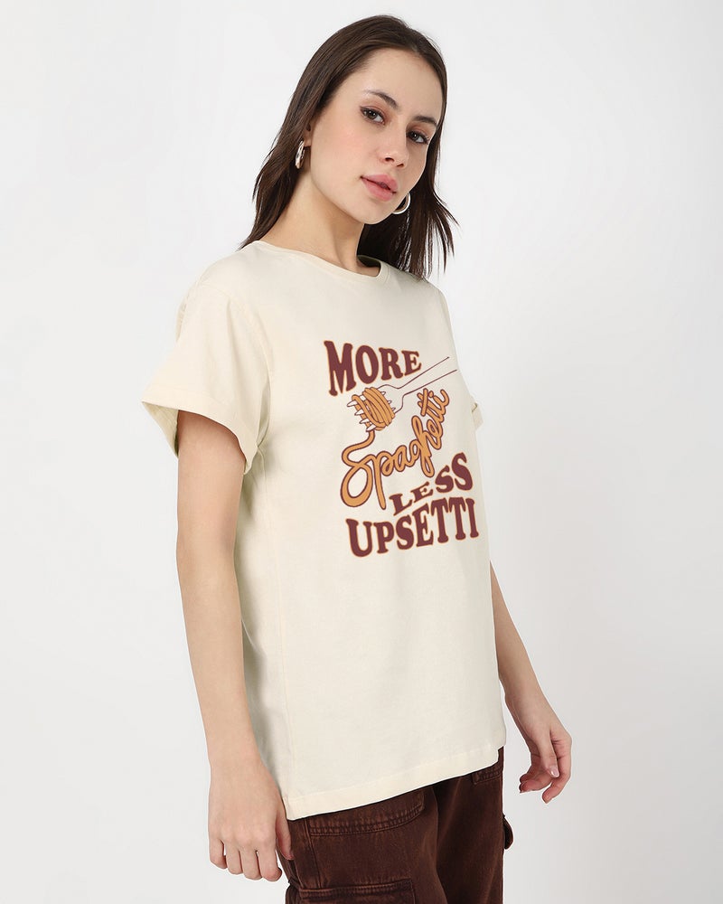 bewakoof Women's Beige More Spaghetti Graphic Printed Boyfriend T-shirt - Image 2
