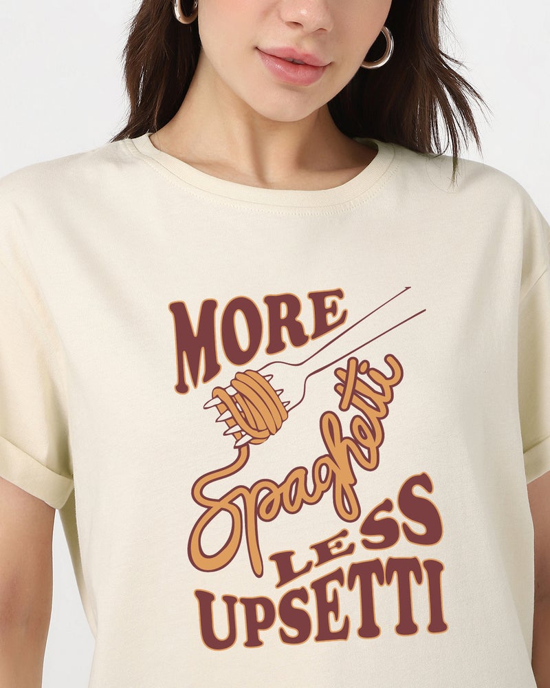 bewakoof Women's Beige More Spaghetti Graphic Printed Boyfriend T-shirt - Image 5