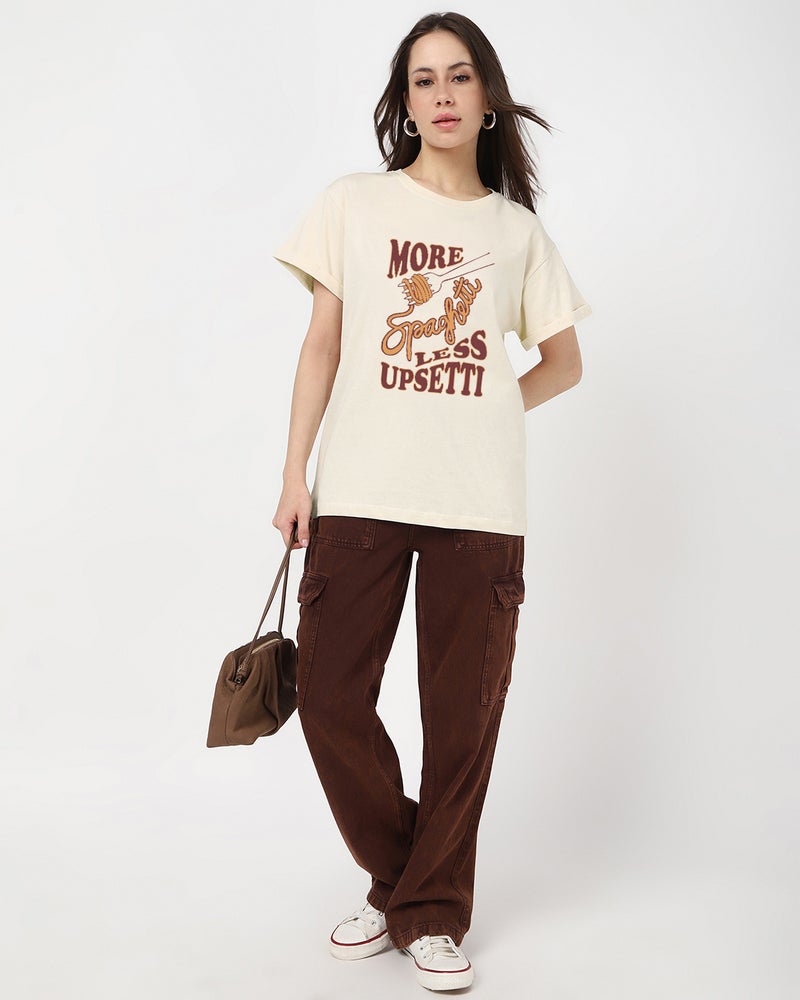bewakoof Women's Beige More Spaghetti Graphic Printed Boyfriend T-shirt - Image 4