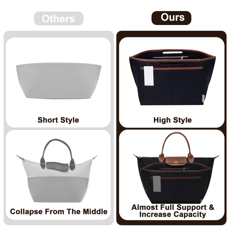 ZTUJO Premium Felt LongChamp Organizer Insert, Compatible with Longchamp Le Pliage Energy, Shoulder Bag, Top Handle, Xtra (Black, Small) - Image 5