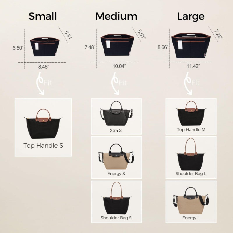 ZTUJO Premium Felt LongChamp Organizer Insert, Compatible with Longchamp Le Pliage Energy, Shoulder Bag, Top Handle, Xtra (Black, Small) - Image 3