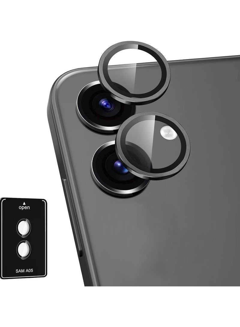 For Samsung Galaxy A05 Camera Lens Protector, Individual Tempered Glass Camera Screen Protector Metal Ring Lens Cover for Samsung Galaxy A05 , 1 Set (Black) - Image 1