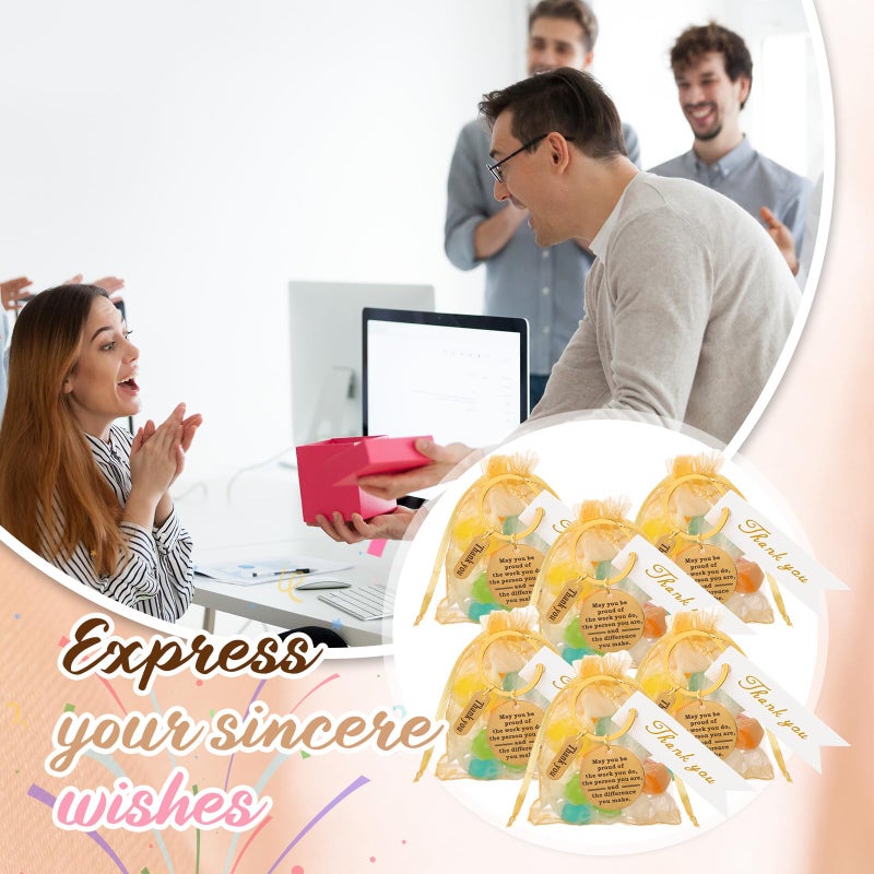 Yinkin 72 Pcs Employee Appreciation Gifts Bulk Staff Thank You Gifts Organza Bags with Cards for Coworkers Christmas Favors(Gold) - Image 3
