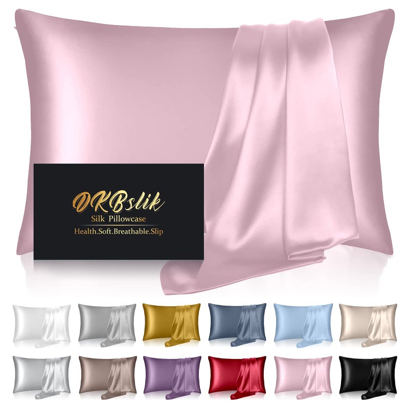 DKBslik Silk Pillowcase King Mulberry Silk Pillow Case Health Soft and Smooth Anti Acne Beauty Sleep Both Sides Natural Silk Satin Pillow Covers with Hidden Zipper for Gift(King Size Light Pink) - Image 1