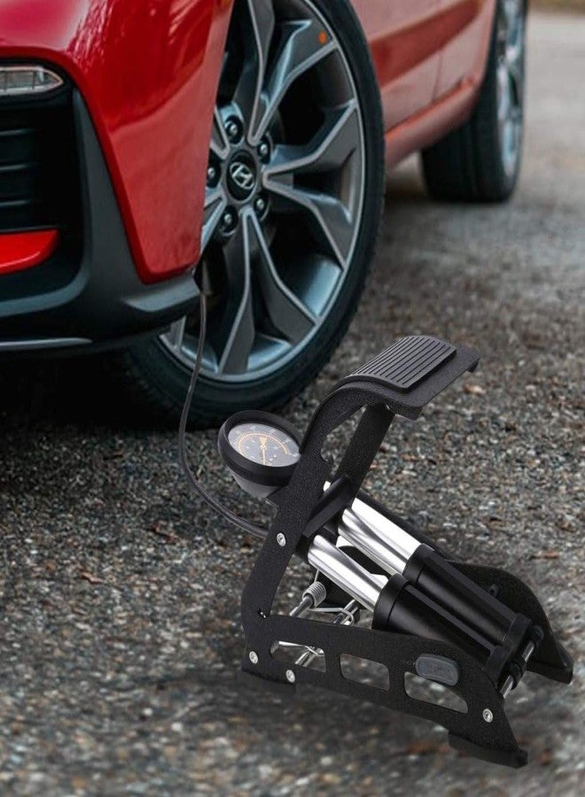 ONISHOMES Double Barrel Bike Floor Foot Pump, Portable Air Pump with 160 PSI Precision Pressure Gauge for Bicycle, Ball, Scooter, Car, Toys Inflatable - Image 3