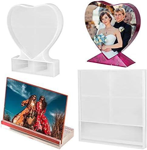 Snoogg قالب إطار الصور من سنوغ 2 قطعة، قالب سيليكون راتنج على شكل مستطيل وقلب لتزيين المنزل، حرف يدوية وهدايا مصنوعة يدويًا - Image 1