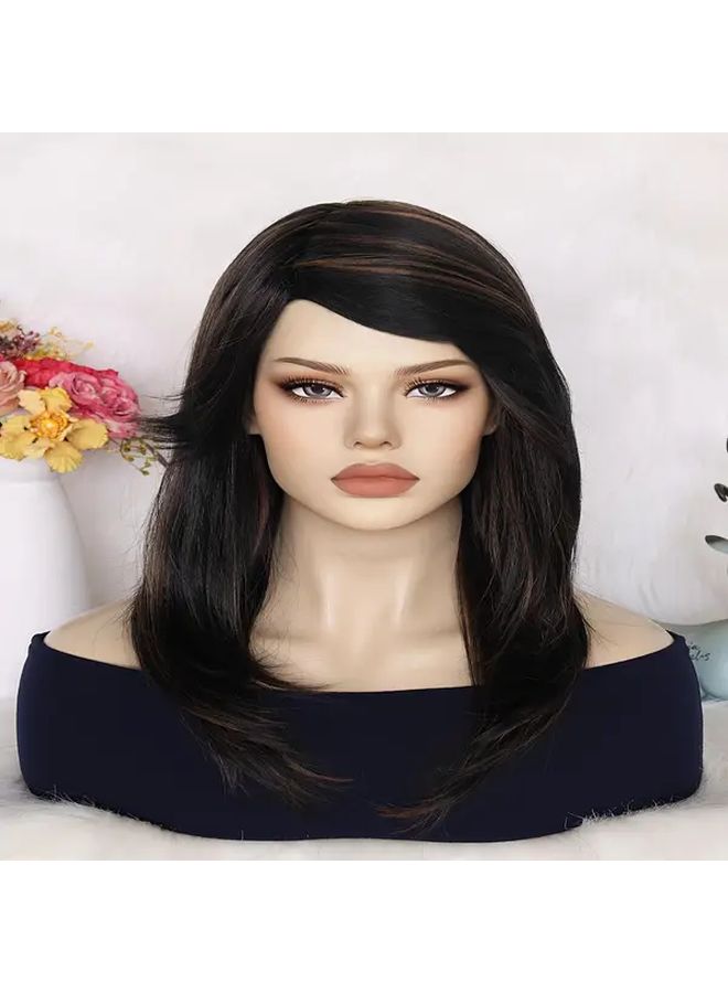 Warm Dark Brown 20 Inch Straight Synthetic Wig with Bangs for Women Medium Length High Temperature Fiber Daily And Party Wear - Image 3