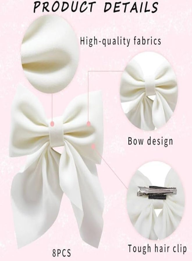 8-Piece white glossy bow hairpin set (duck bill clip) - Image 4