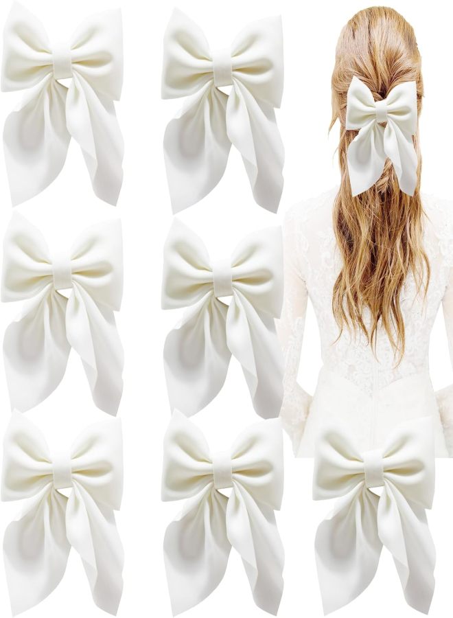 8-Piece white glossy bow hairpin set (duck bill clip) - Image 2