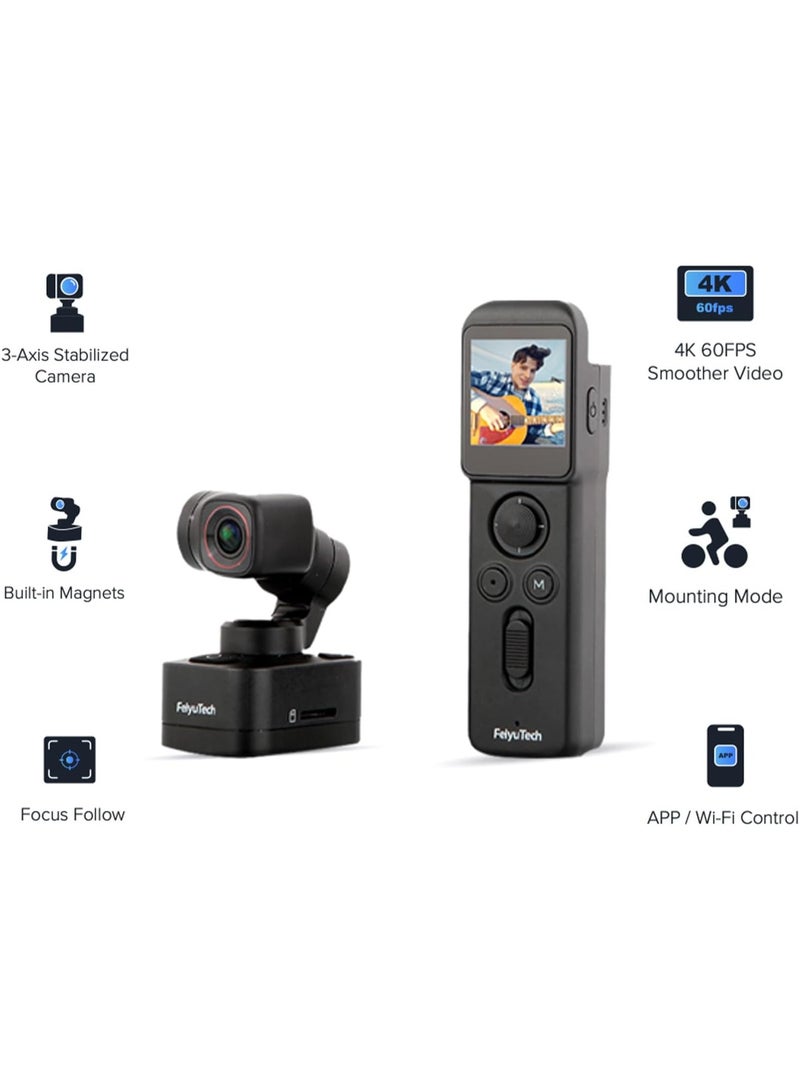 FeiyuTech Feiyu Tech Pocket 3 Action Camera 4K with Remote Control Bundle [Official],3-Axis Anti-Shake Stabilization,12MP Ultra HD,Built-in MIC,130° Wide View,for Vlogging,Diving,Riding  - Image 2