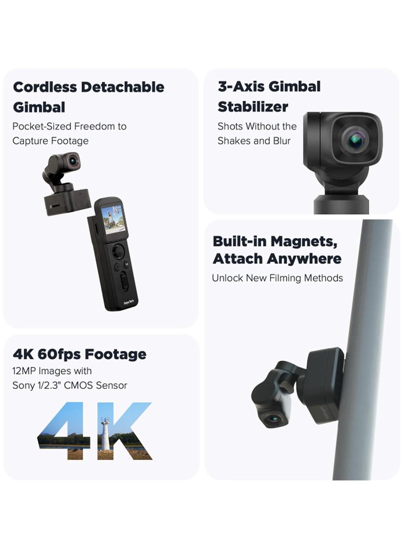 FeiyuTech Feiyu Tech Pocket 3 Action Camera 4K with Remote Control Bundle [Official],3-Axis Anti-Shake Stabilization,12MP Ultra HD,Built-in MIC,130° Wide View,for Vlogging,Diving,Riding  - Image 3