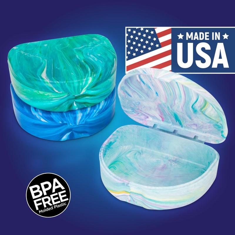 Practicon Marble Retainer Cases, Orthodontic Aligner Case, Mouth Guard Holder (3 Pack) Ocean - Image 2