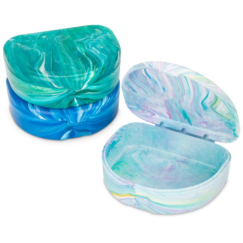 Practicon Marble Retainer Cases, Orthodontic Aligner Case, Mouth Guard Holder (3 Pack) Ocean - Image 1