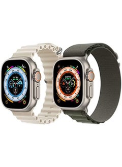 Silicone Ocean Band Strap Pearl White Nylon G-hook Loop Buckle Watch Strap Dark Green Set of 2 for Apple Watch Ultra 8 49mm