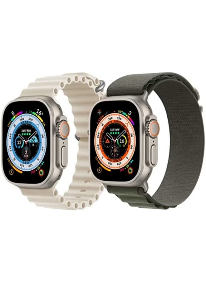 vesus - Silicone Ocean Band Strap Pearl White Nylon G-hook Loop Buckle Watch Strap Dark Green Set of 2 for Apple Watch Ultra 8 49mm - Image 1