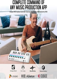 M-Wave M-Vave SMK 25 MKII - wireless bluetooth midi controller keyboard with 16 backlit pads, 8 buttons, arpeggio, USB, white  - Image 2
