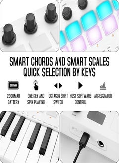 M-Wave M-Vave SMK 25 MKII - wireless bluetooth midi controller keyboard with 16 backlit pads, 8 buttons, arpeggio, USB, white  - Image 5