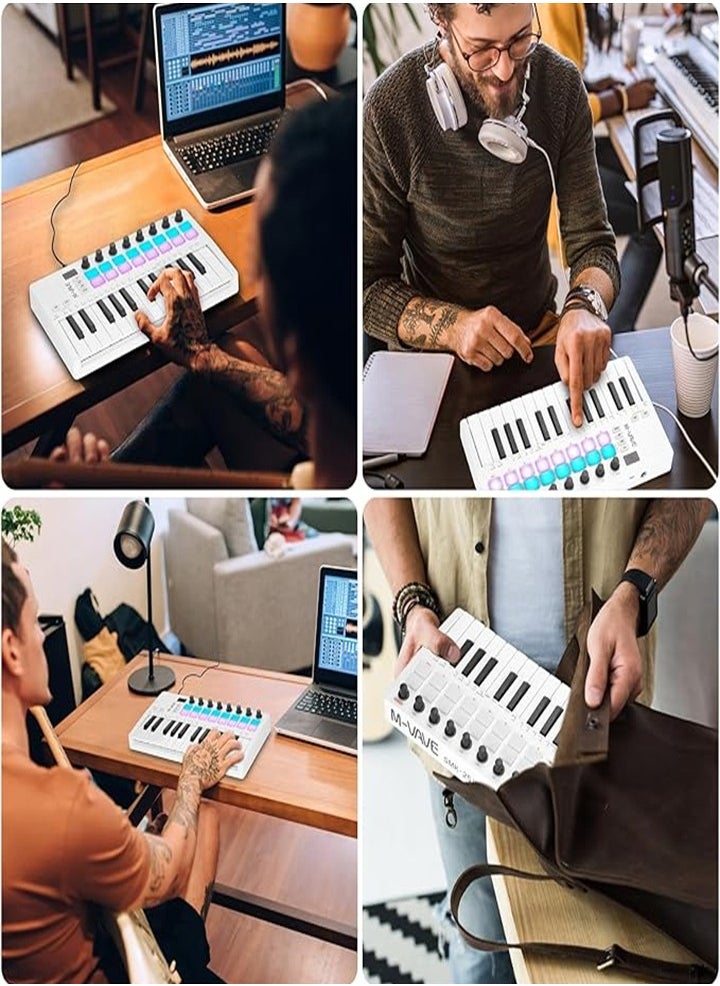 M-Wave - M-Vave SMK 25 MKII - wireless bluetooth midi controller keyboard with 16 backlit pads, 8 buttons, arpeggio, USB, white - Image 1