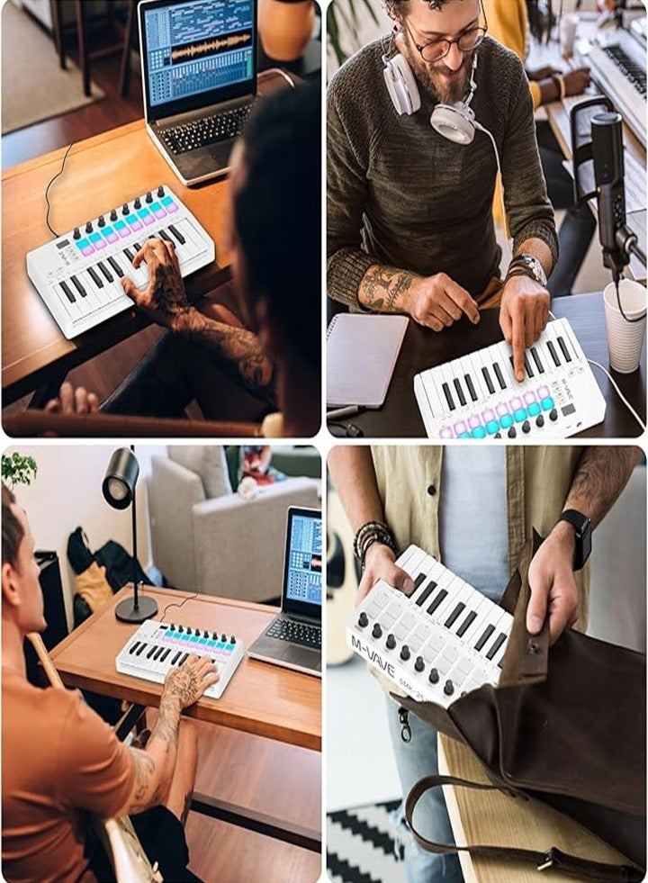 M ويف M-Wave SMK 25 MKII - لوحة مفاتيح ميدي لاسلكية مزودة بخاصية البلوتوث مع 16 لوحة بإضاءة خلفية، و8 أزرار، وأوتار أربيجيو، وUSB، باللون الأبيض - Image 5