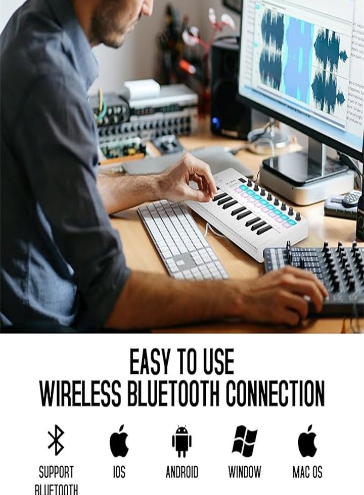 M ويف M-Wave SMK 25 MKII - لوحة مفاتيح ميدي لاسلكية مزودة بخاصية البلوتوث مع 16 لوحة بإضاءة خلفية، و8 أزرار، وأوتار أربيجيو، وUSB، باللون الأبيض - Image 3