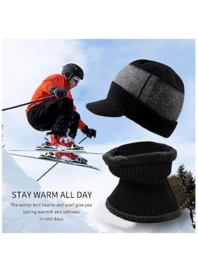 SYOSI - Winter Hats for Men, 2 Piece Knit Men Hats Warmer Set, Winter Beanie Hat Scarf Skull Cap Set, Knit Thick Fleece Lined Warm Beanie Scarf Set, Winter Hat and Scarf - Image 1