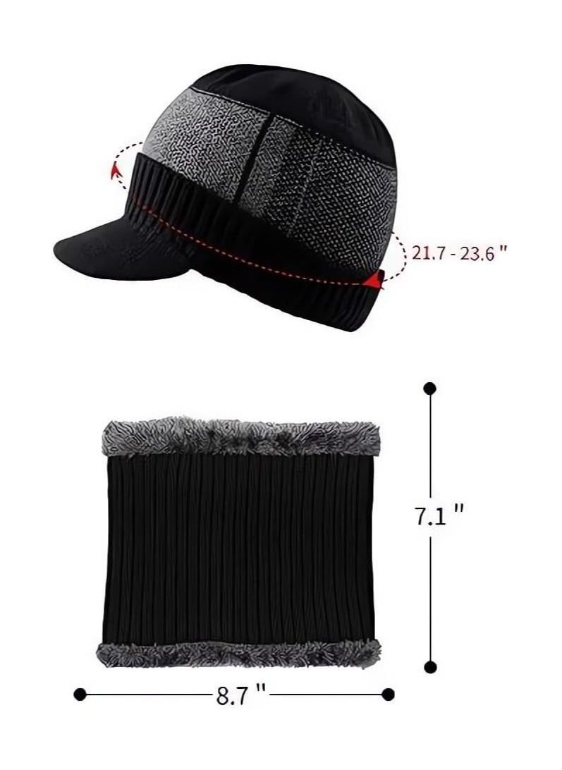 SYOSI - Winter Hats for Men, 2 Piece Knit Men Hats Warmer Set, Winter Beanie Hat Scarf Skull Cap Set, Knit Thick Fleece Lined Warm Beanie Scarf Set, Winter Hat and Scarf - Image 1