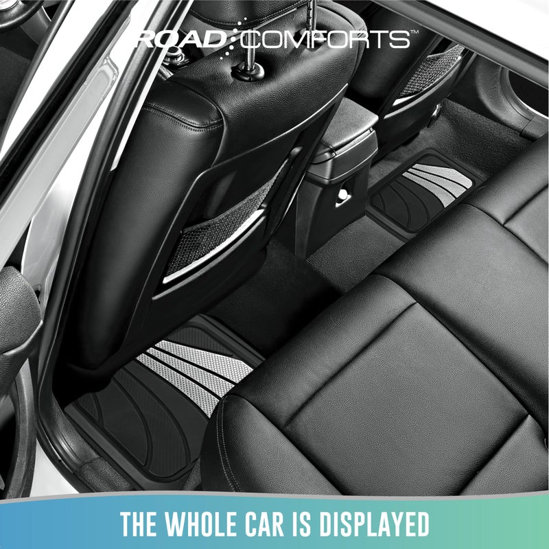 Road Comforts Car Floor Mats Full Set â€“ Front & Rear Car Floor Mats with Aluminum Design, Anti-Slip Backing, All-Weather Protection, Trim-to-Fit Car Mats for Most Sedans, SUVs & Vans - Sliver - Image 3