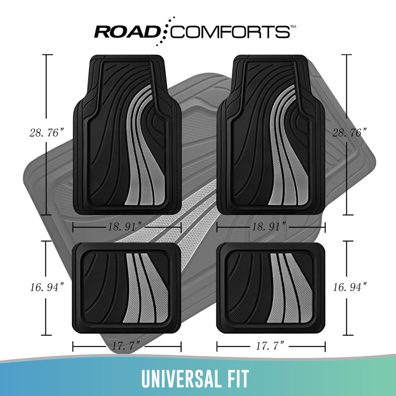 Road Comforts Car Floor Mats Full Set â€“ Front & Rear Car Floor Mats with Aluminum Design, Anti-Slip Backing, All-Weather Protection, Trim-to-Fit Car Mats for Most Sedans, SUVs & Vans - Sliver - Image 5