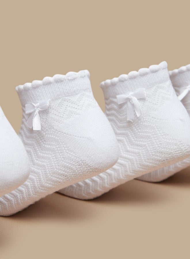 LBL Boys's Textured Ankle Length Socks with Scallop Hem and Bow - Set of 5 - Image 2