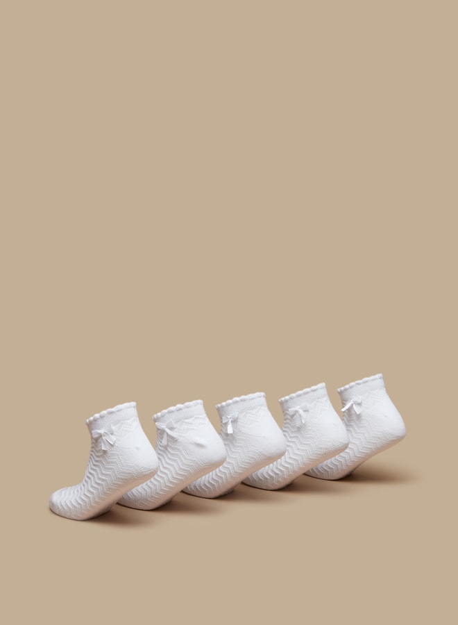LBL Boys's Textured Ankle Length Socks with Scallop Hem and Bow - Set of 5 - Image 3