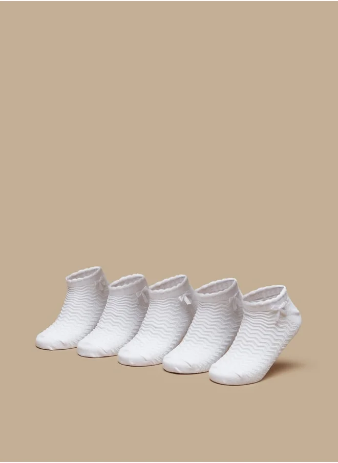 ل ب ل Boys's Textured Ankle Length Socks with Scallop Hem and Bow - Set of 5