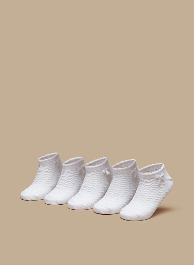 LBL Boys's Textured Ankle Length Socks with Scallop Hem and Bow - Set of 5 - Image 1